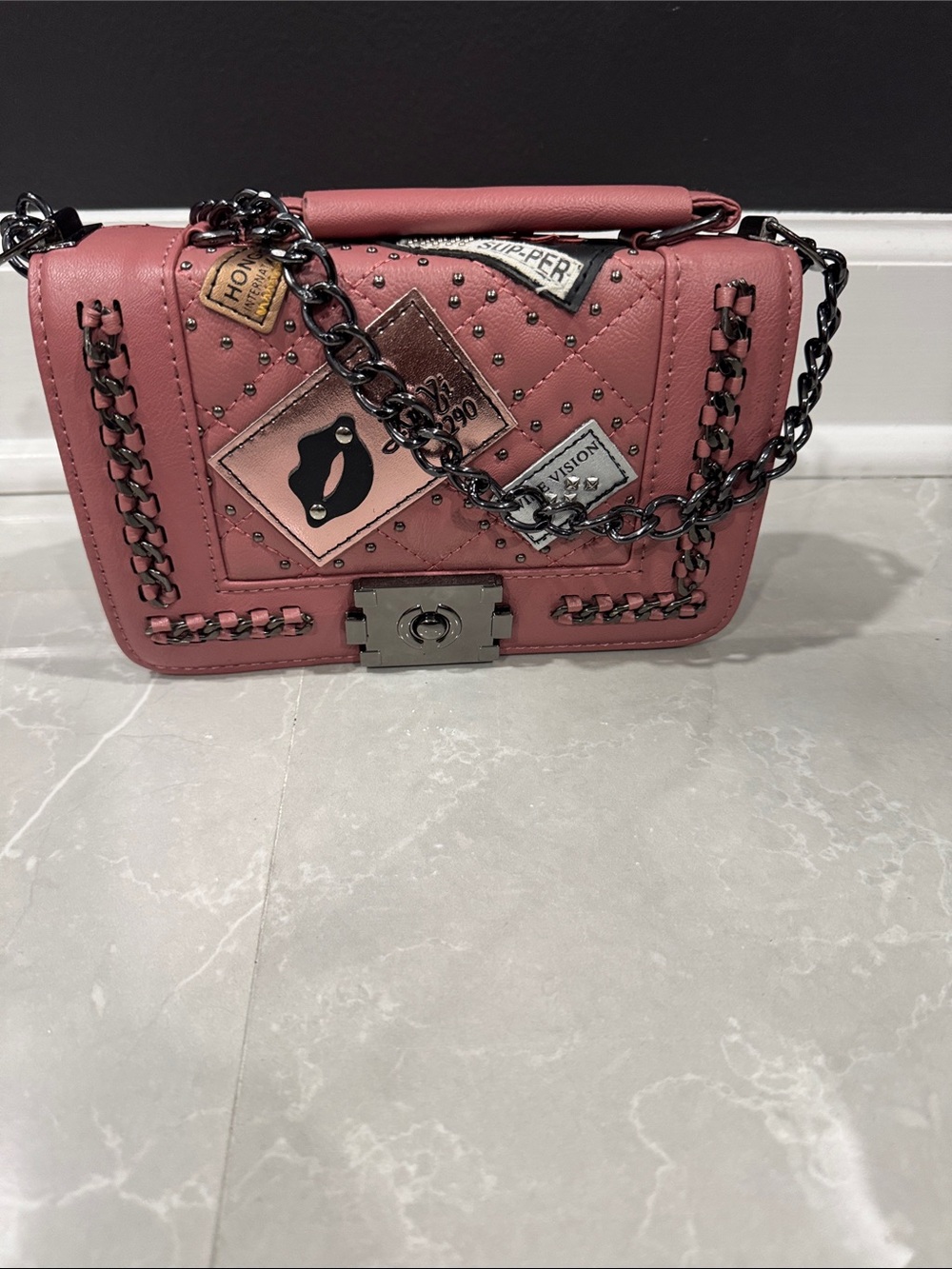 Pink Quilted Chain Shoulder Bag